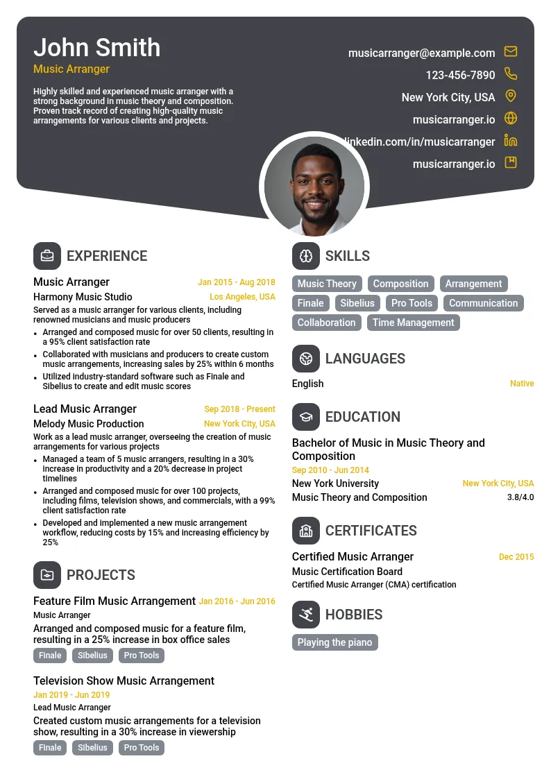 Music Arranger resume example