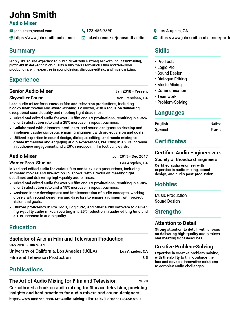 Audio Mixer resume example