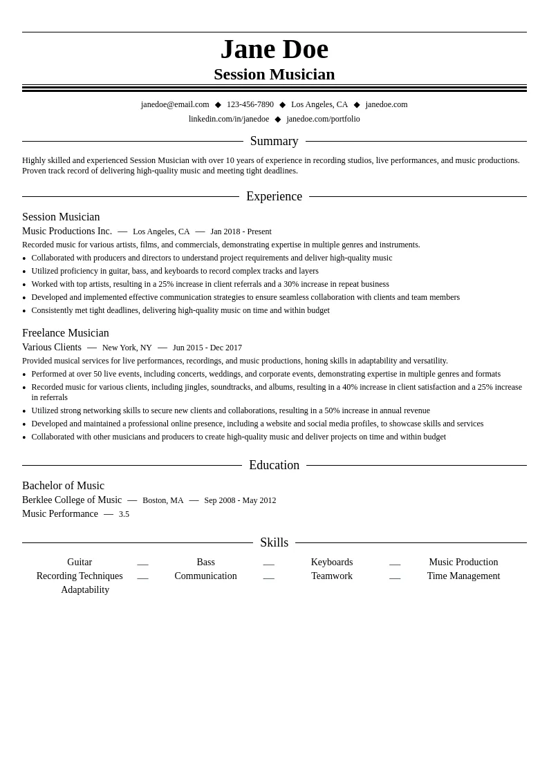 Session Musician resume example