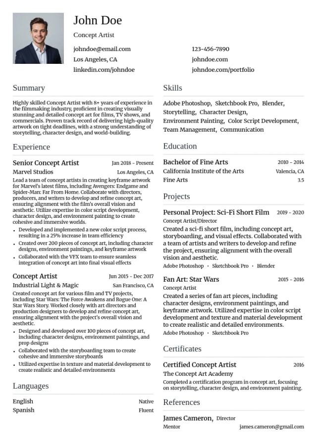 Concept Artist resume example