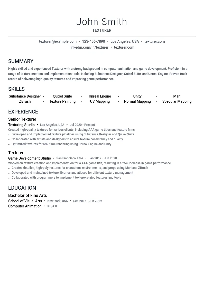Texturer resume example