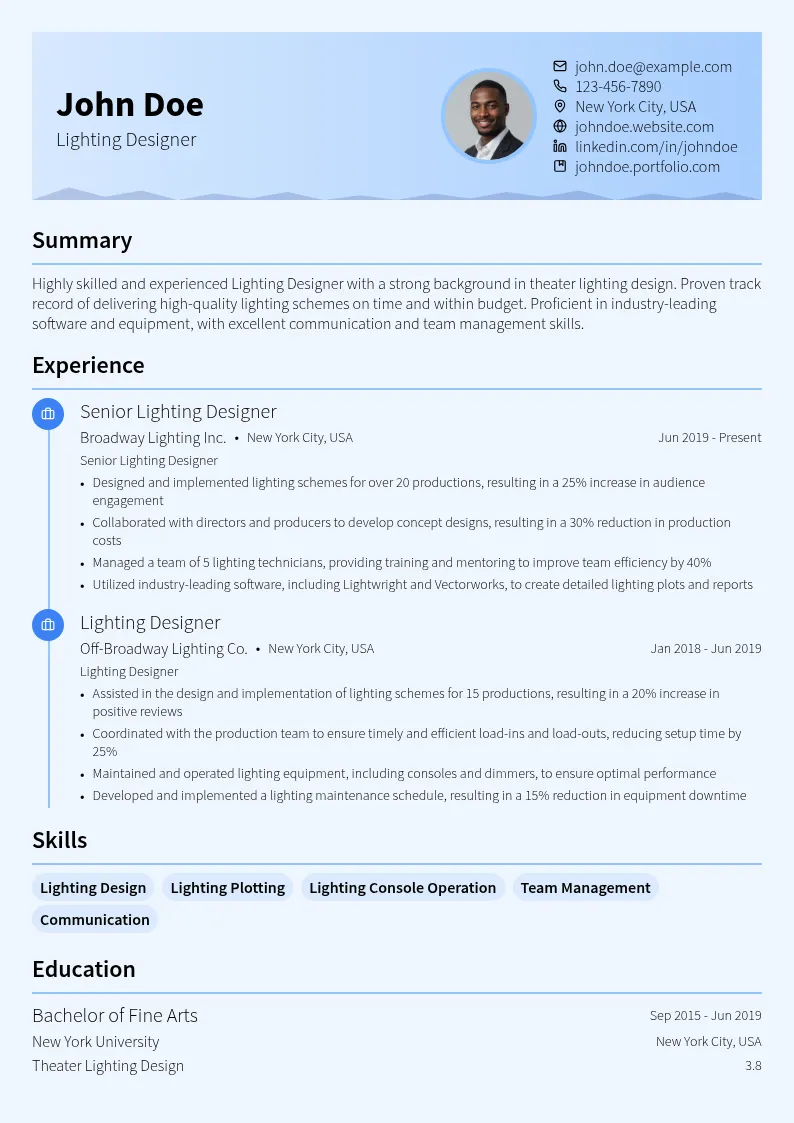 Lighter resume example