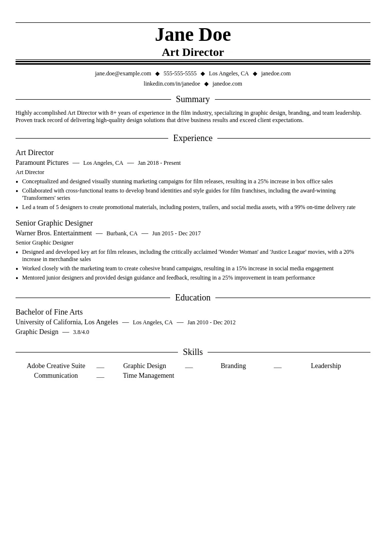 Art Director resume example