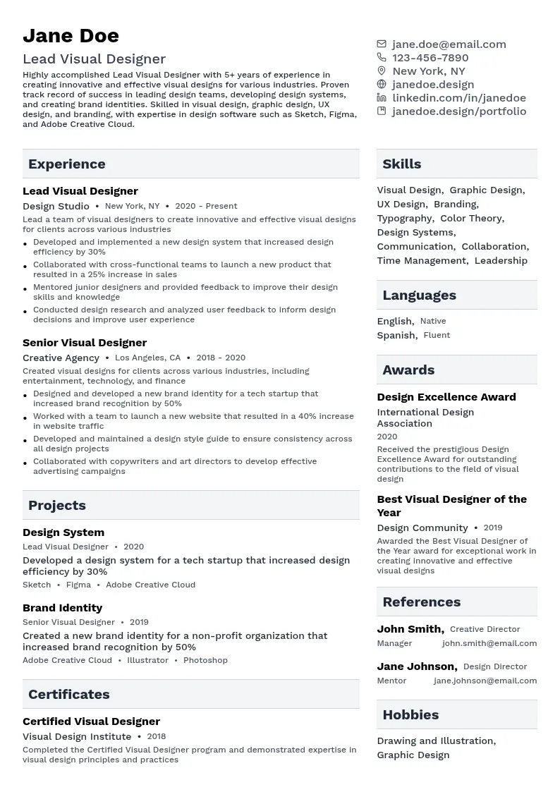 Lead Visual Designer resume example