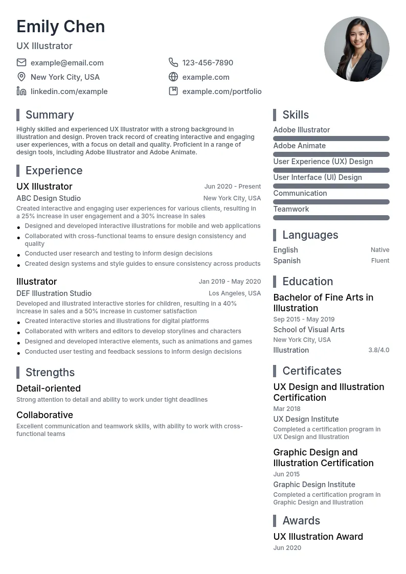 UX Illustrator resume example