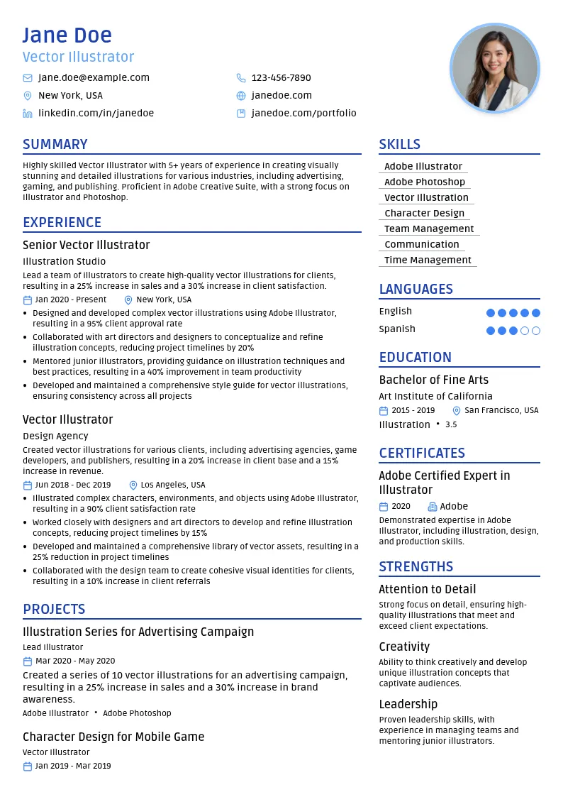 Vector Illustrator resume example