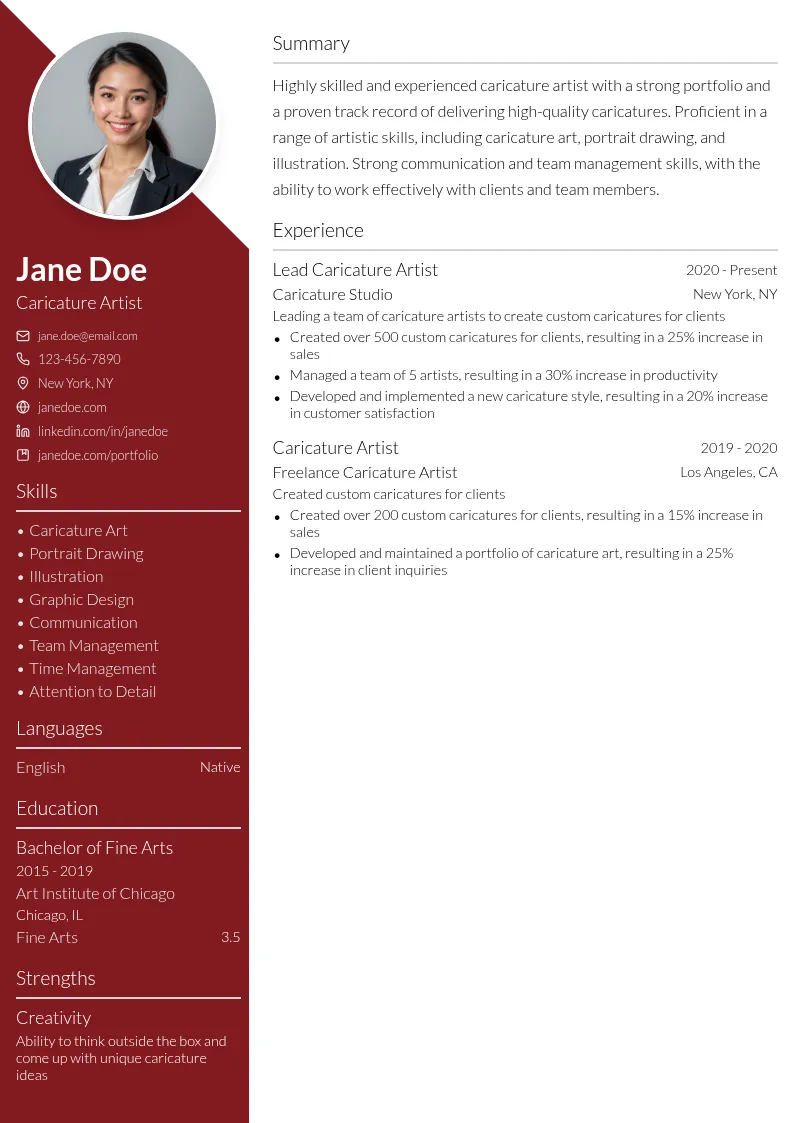 Caricature Artist resume example