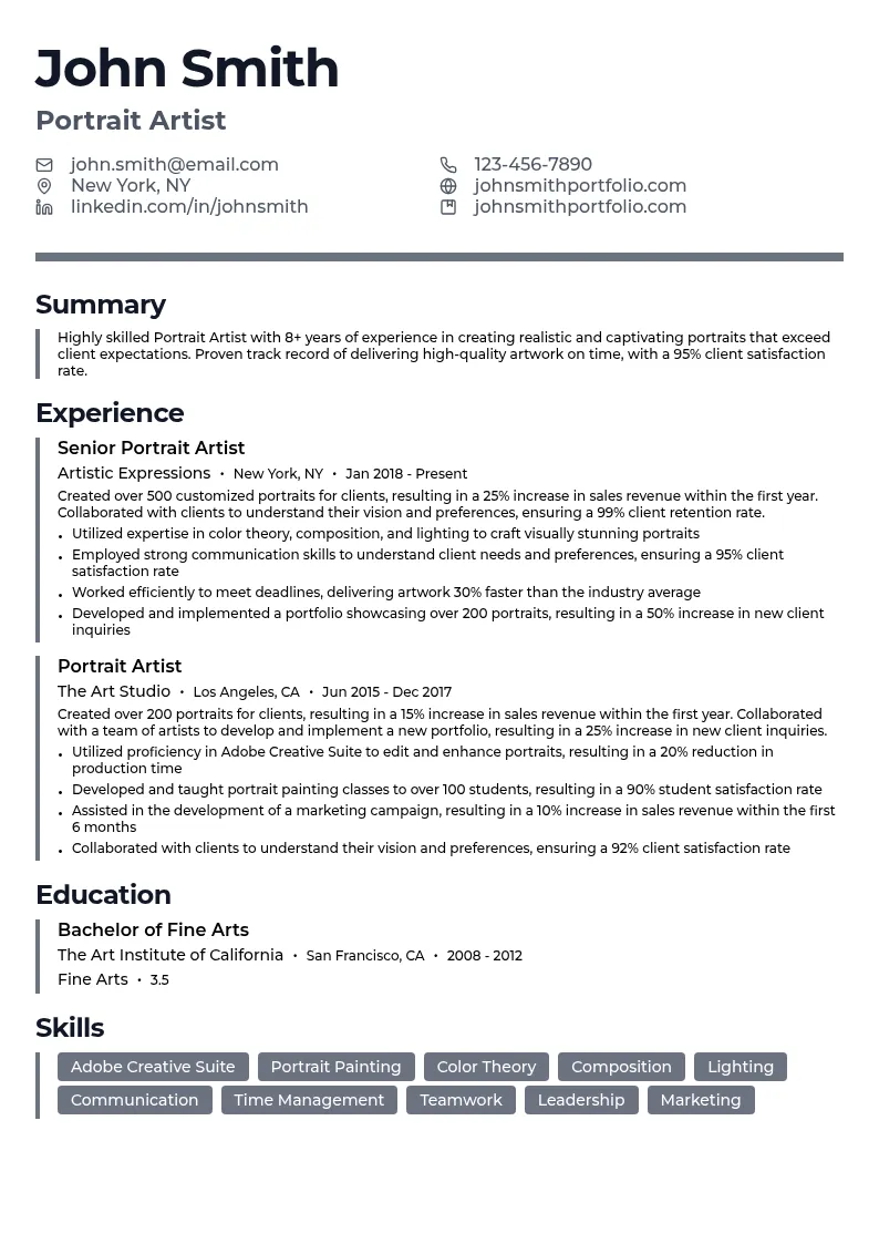 Portrait Artist resume example