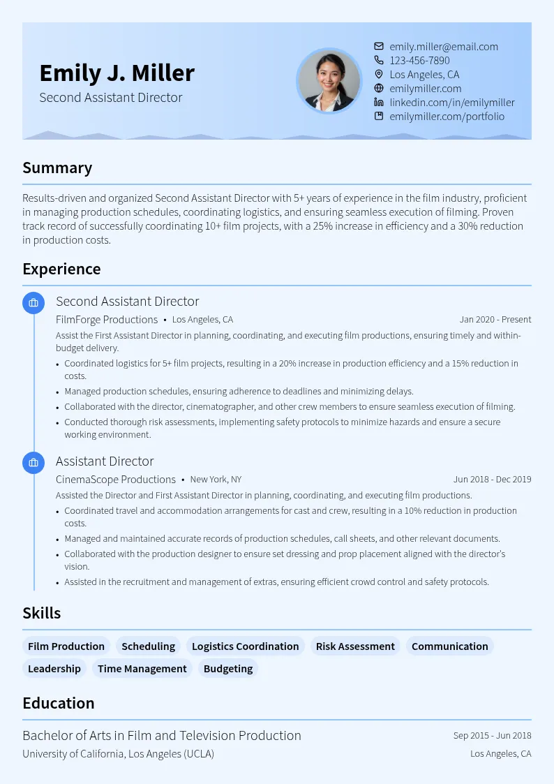 Second Assistant Director resume example