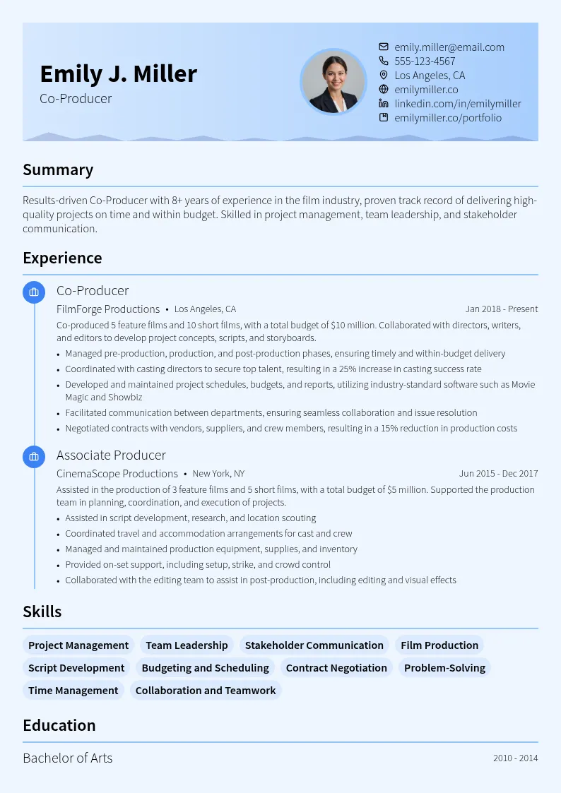 Co-Producer resume example