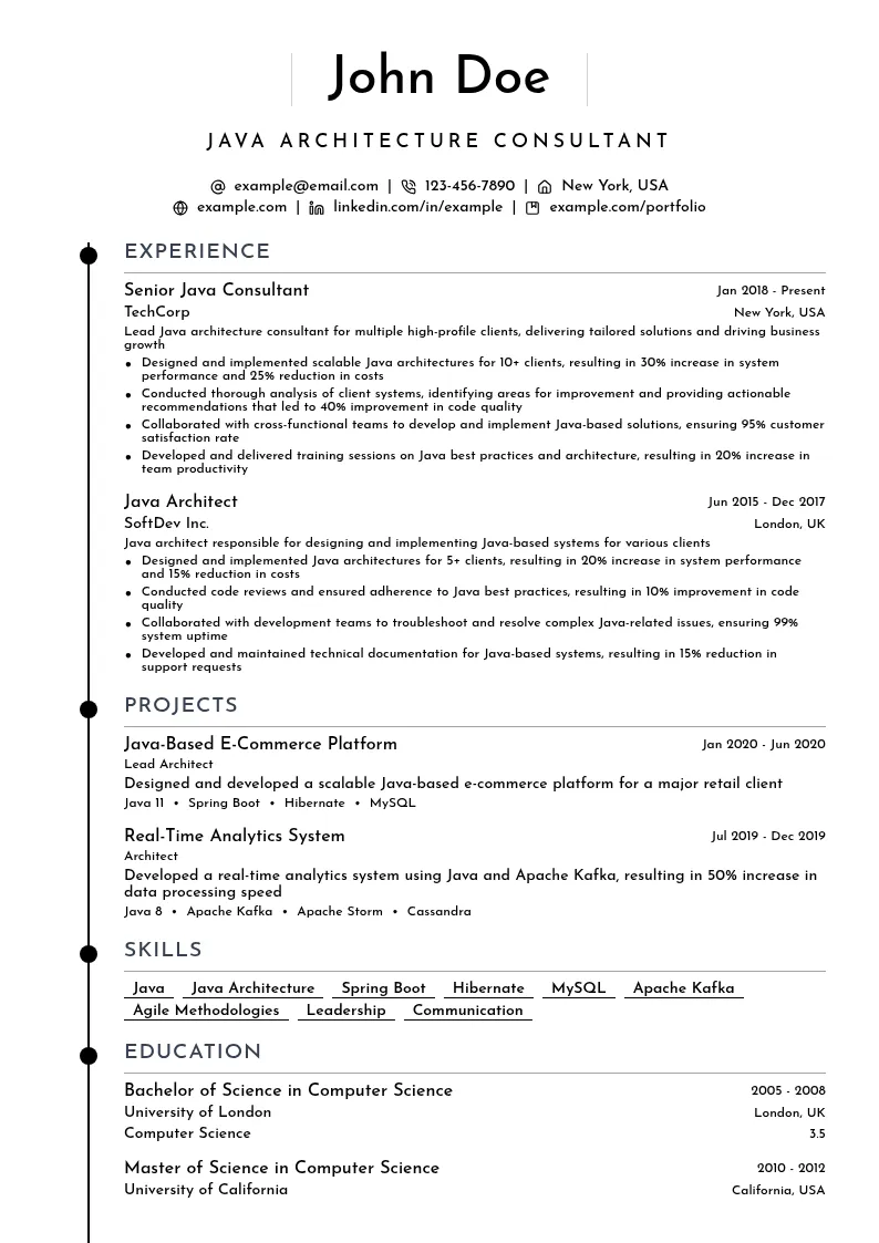 Java Architecture Consultant resume example