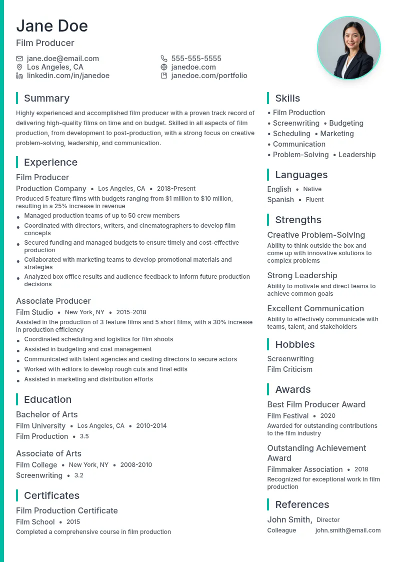 Film Producer resume example