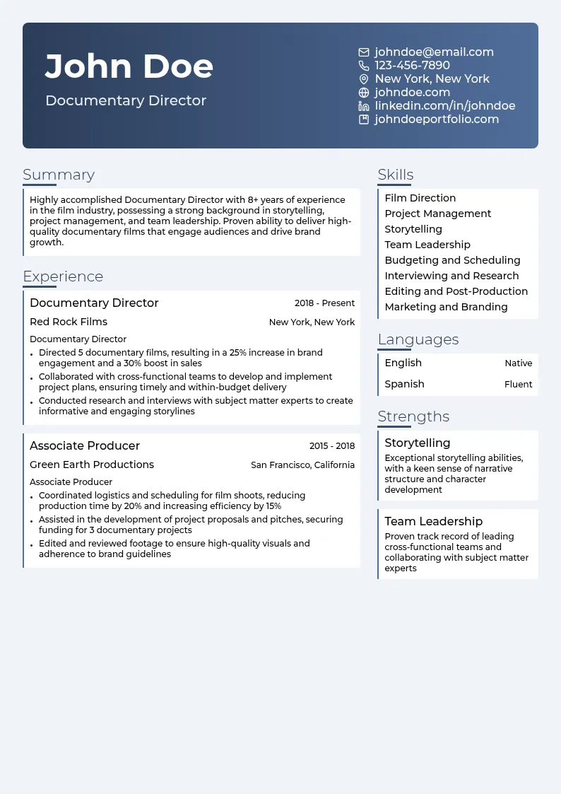 Documentary Director resume example
