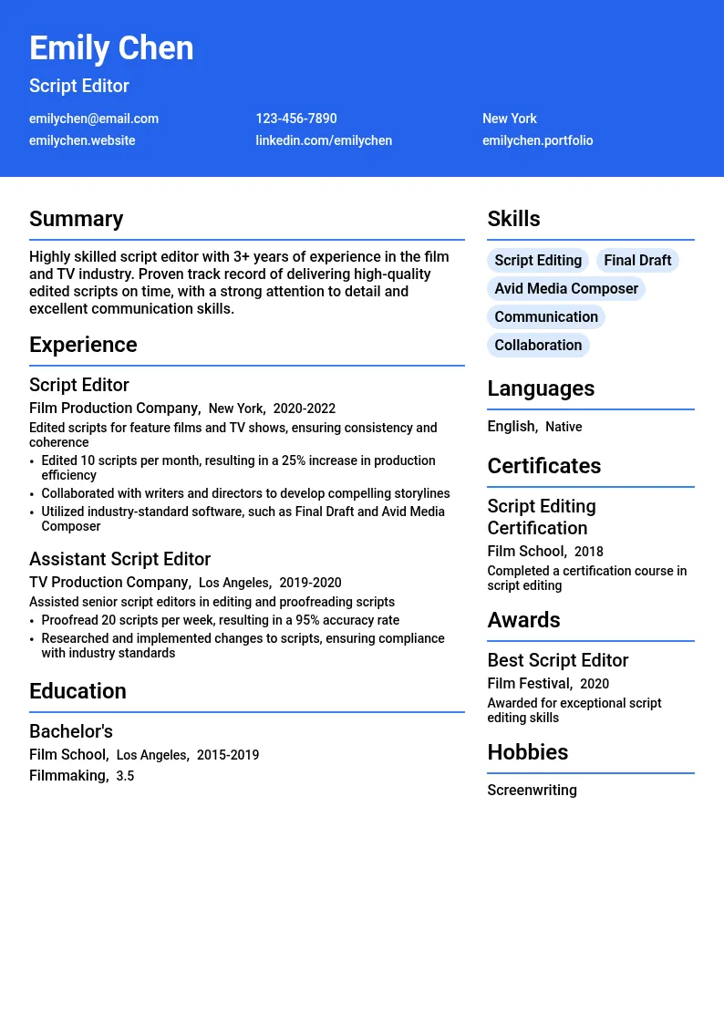 Script-editor resume example