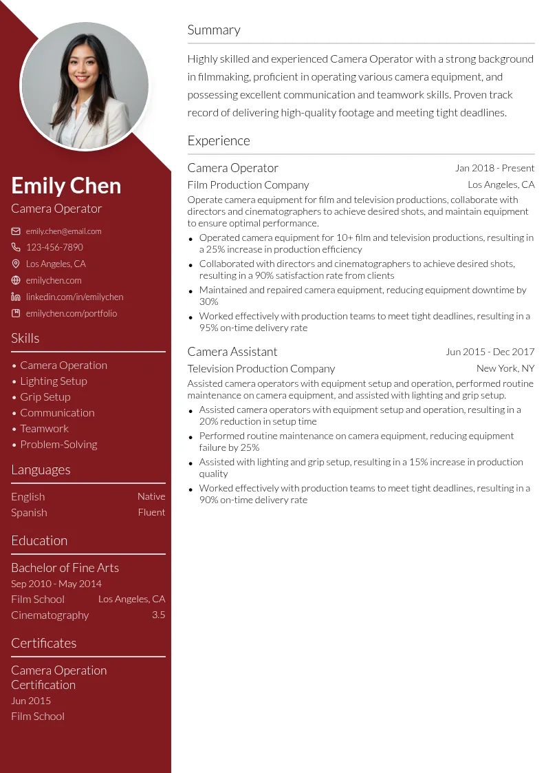 Camera Operator resume example