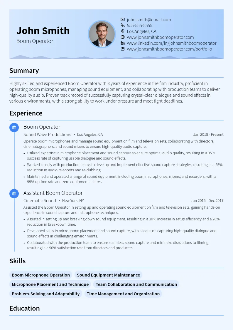 Boom Operator resume example
