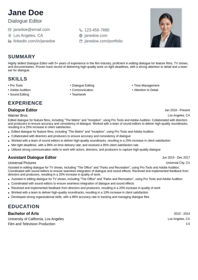 dialogue Editor resume example