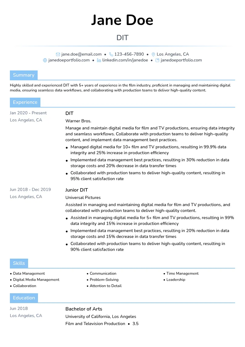 DIT resume example