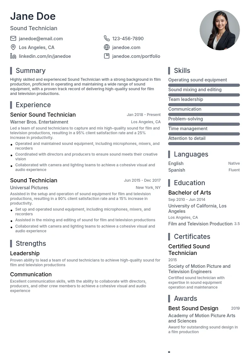 Sound Technician resume example
