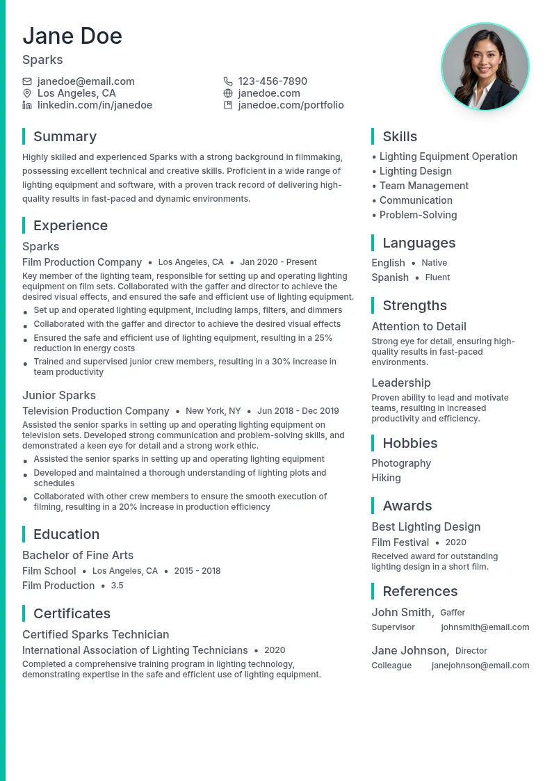 Sparks resume example