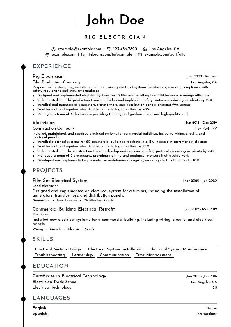 Rig Electrician resume example