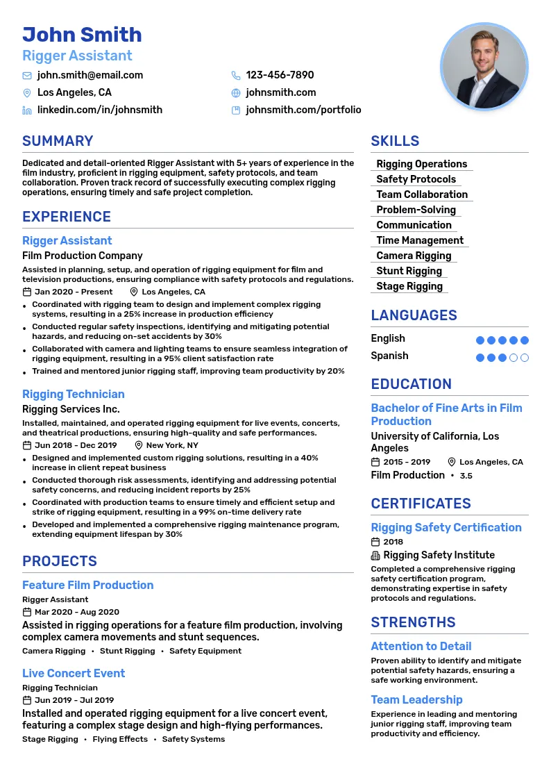 Rigger Assistant resume example
