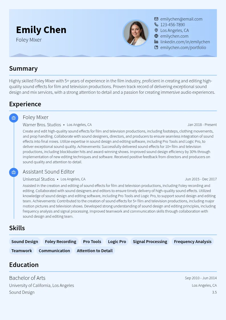 Foley Mixer resume example