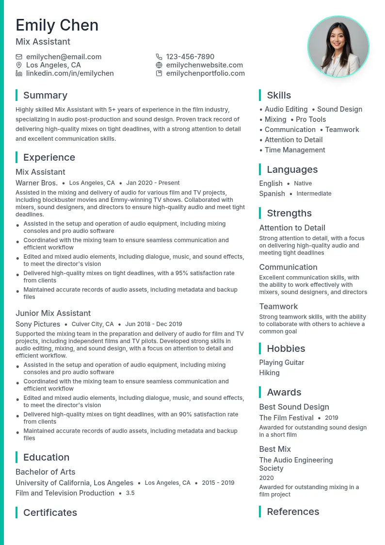 Mix Assistant resume example