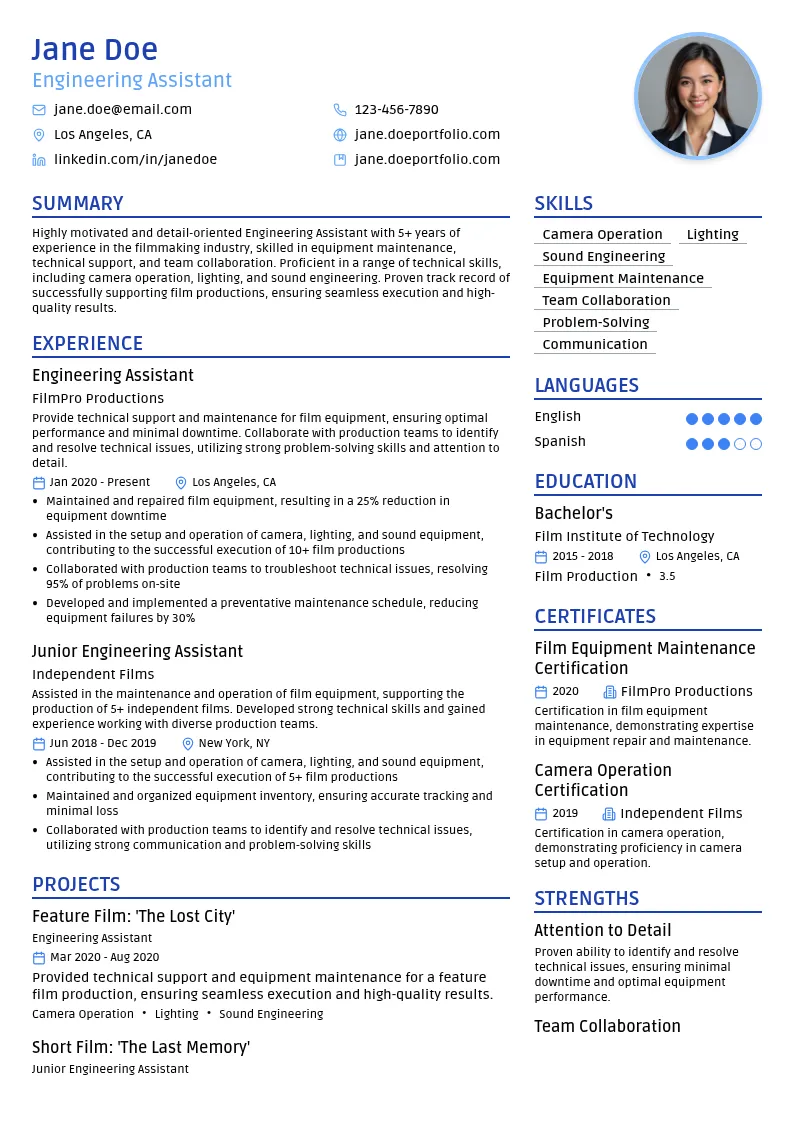 Engineering Assistant resume example