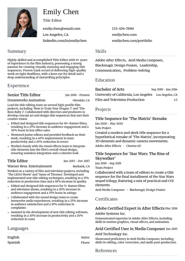 Title Editor resume example