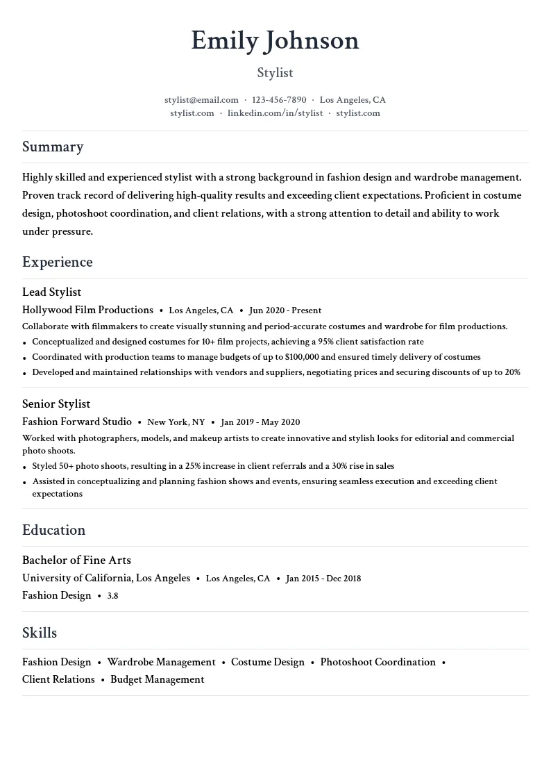 Stylist resume example