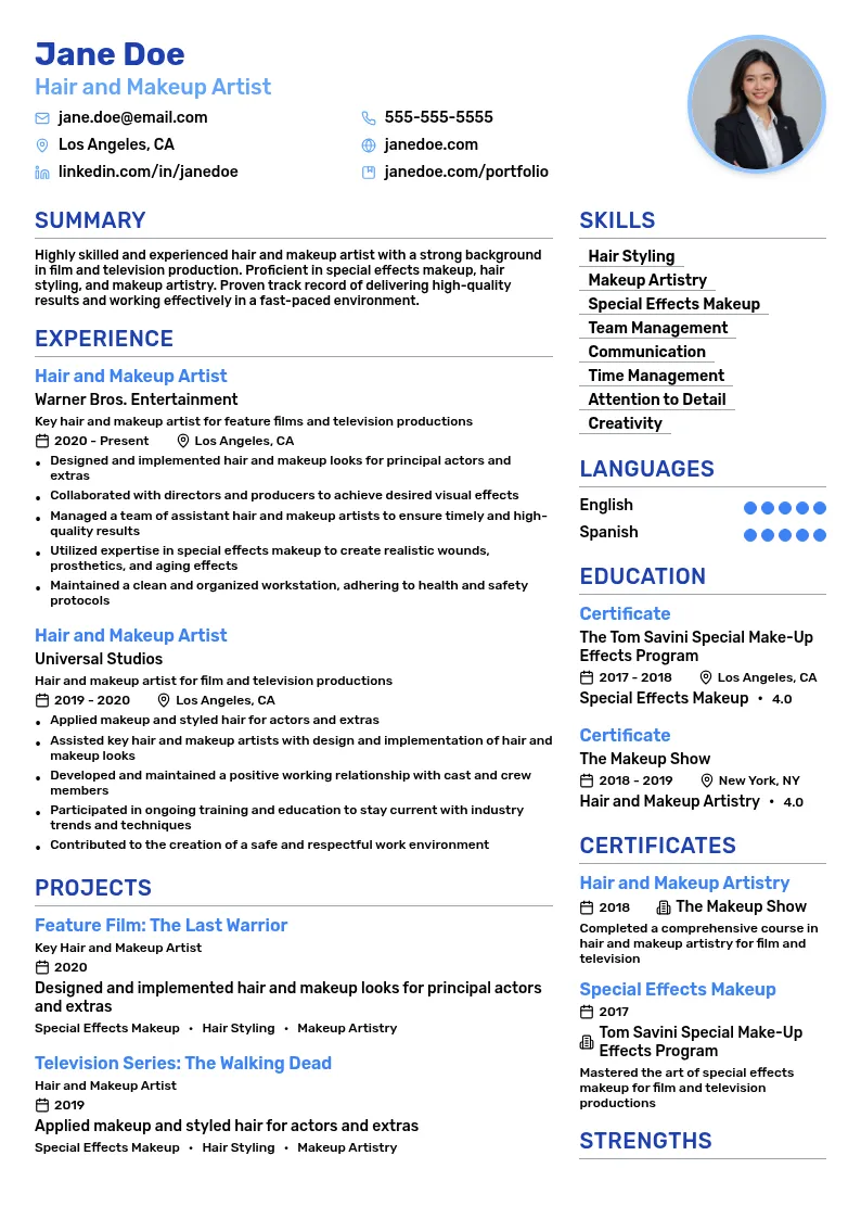 Hair and Makeup Artist resume example