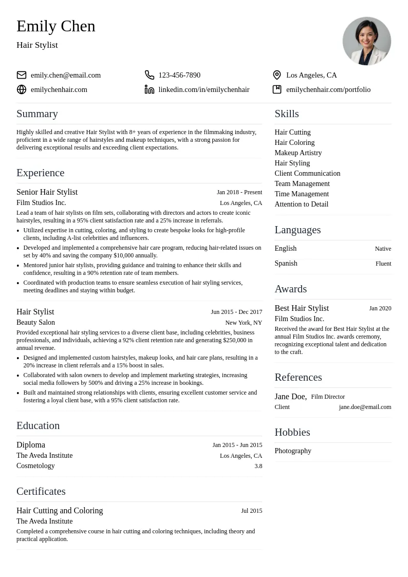 Hair Stylist resume example