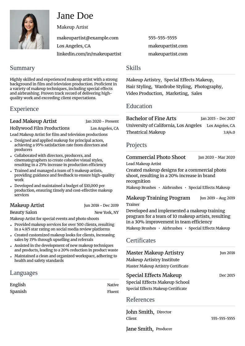 Makeup Artist resume example