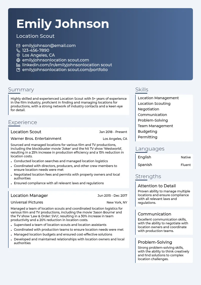 Location Scout resume example