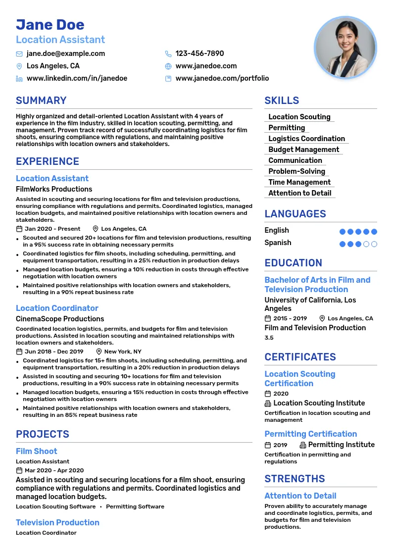 Location Assistant resume example