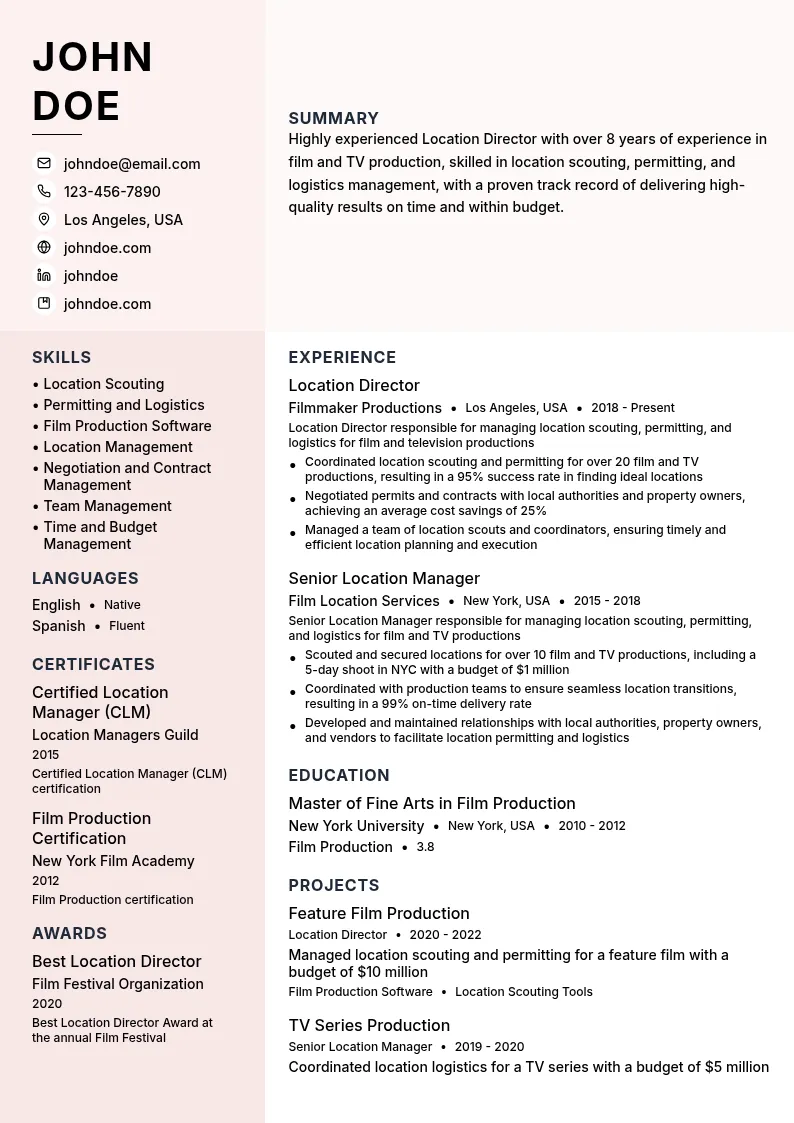 Location Director resume example