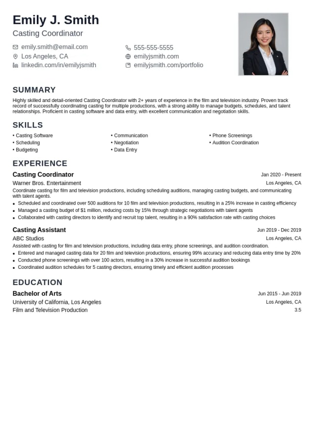 Casting Coordinator resume example