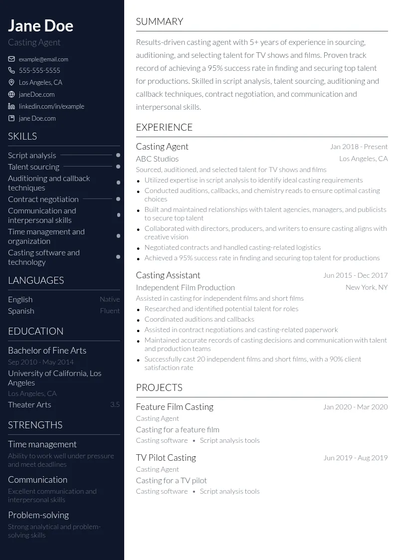 Casting Agent resume example