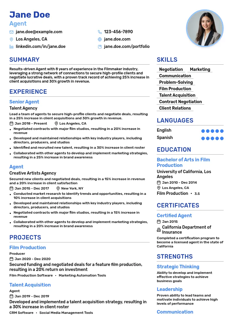 Agent resume example