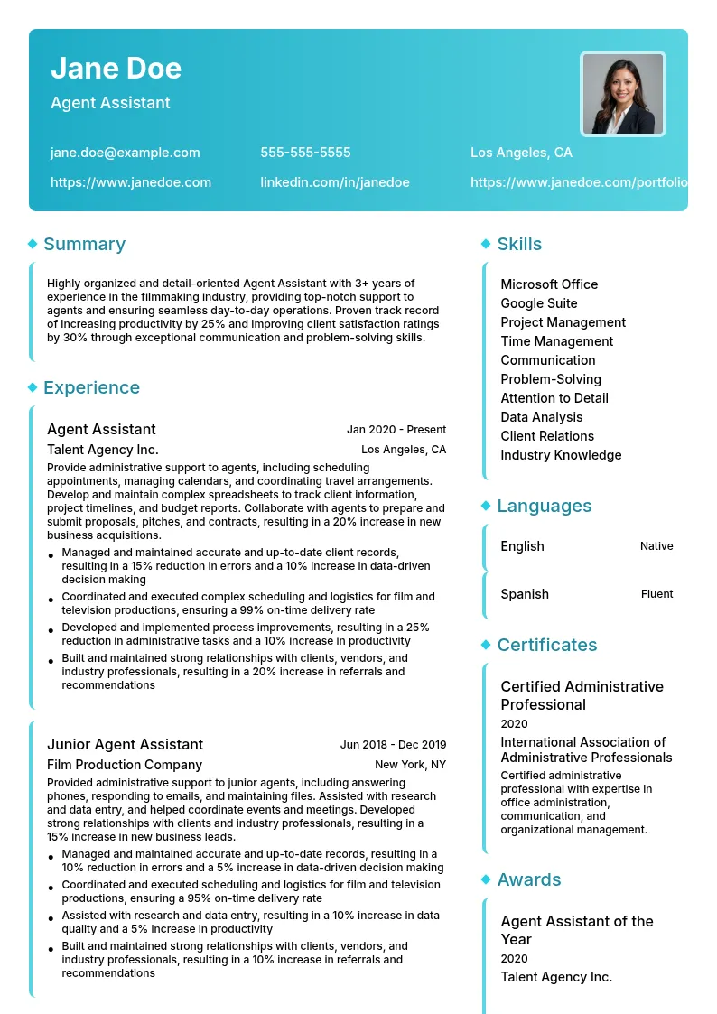 Agent Assistant resume example
