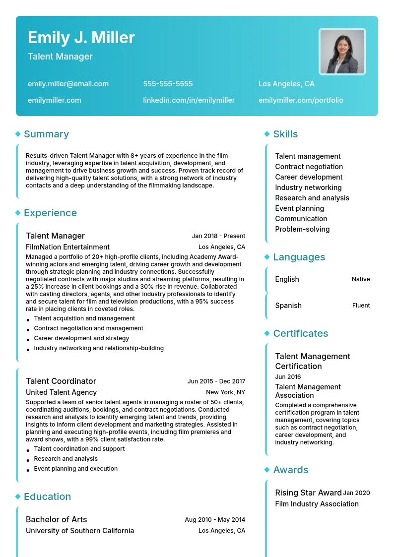 Talent Manager resume example