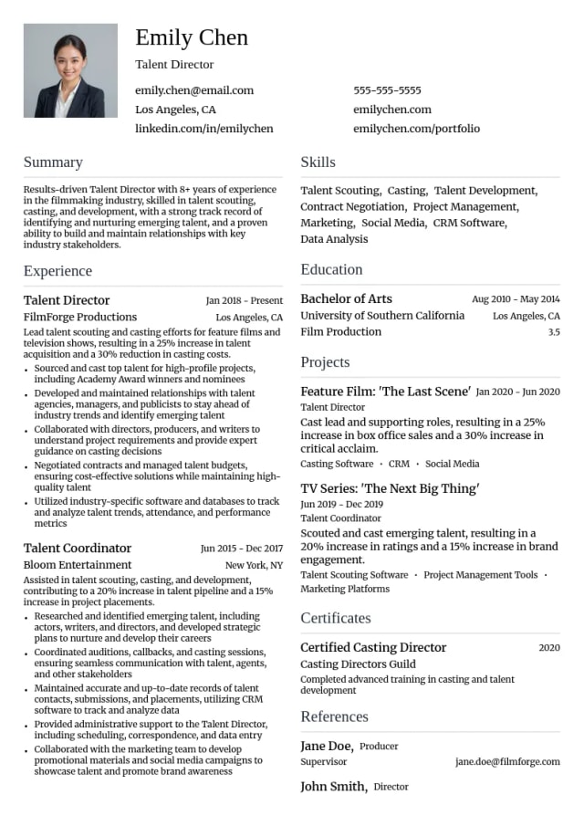 Talent Director resume example