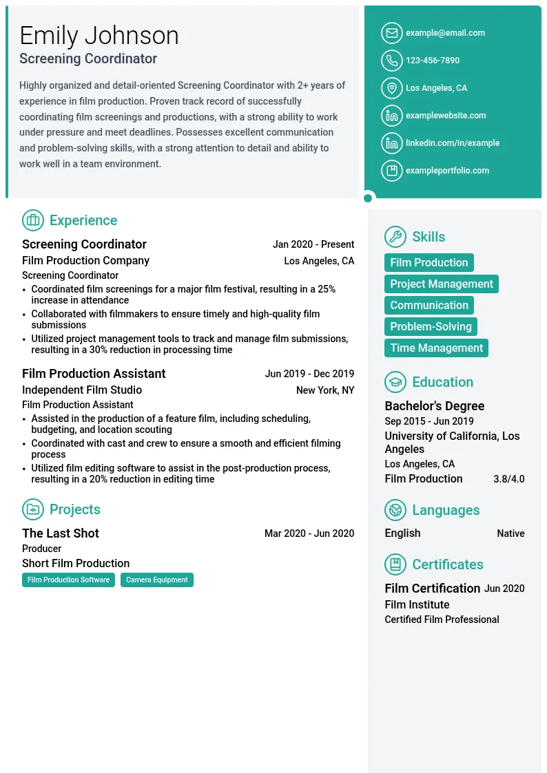 Screening Coordinator resume example