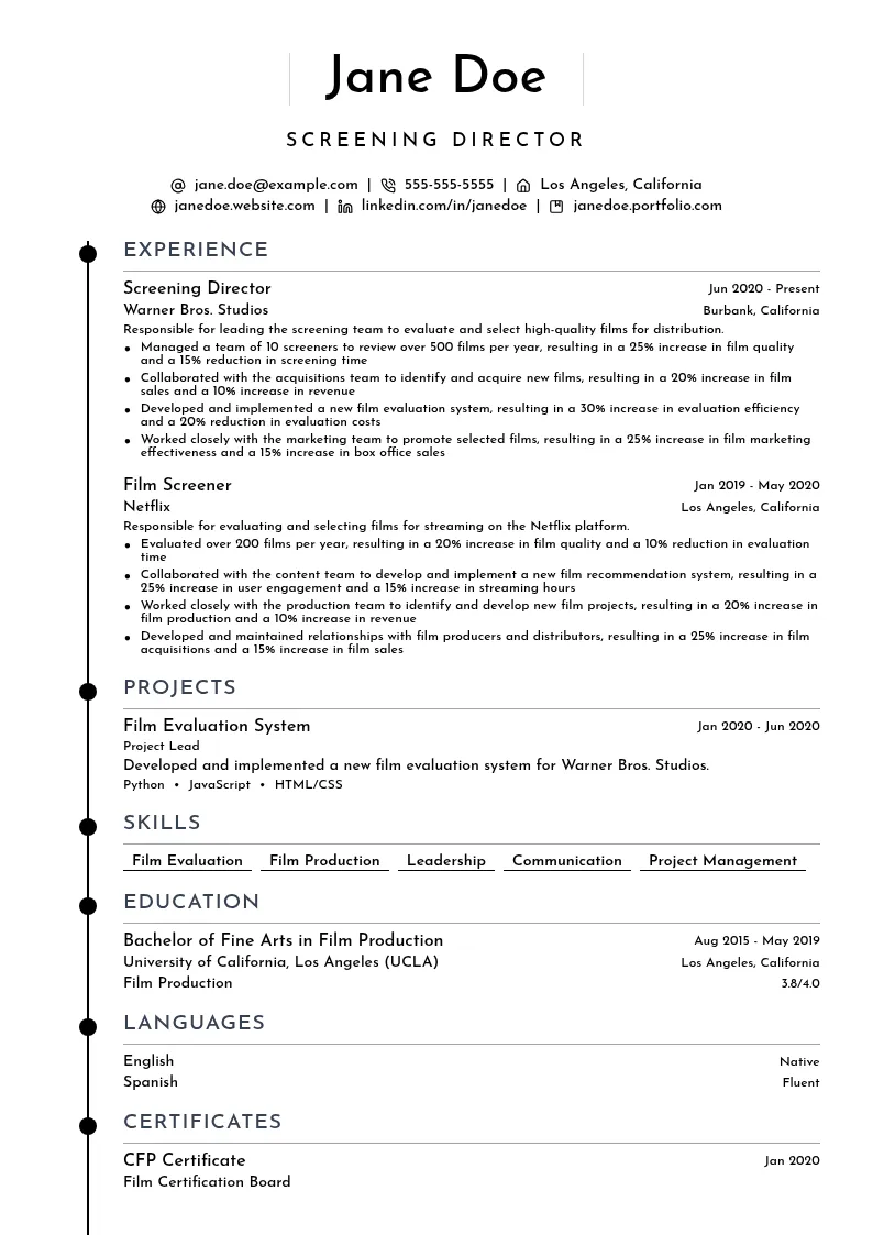 Screening Director resume example