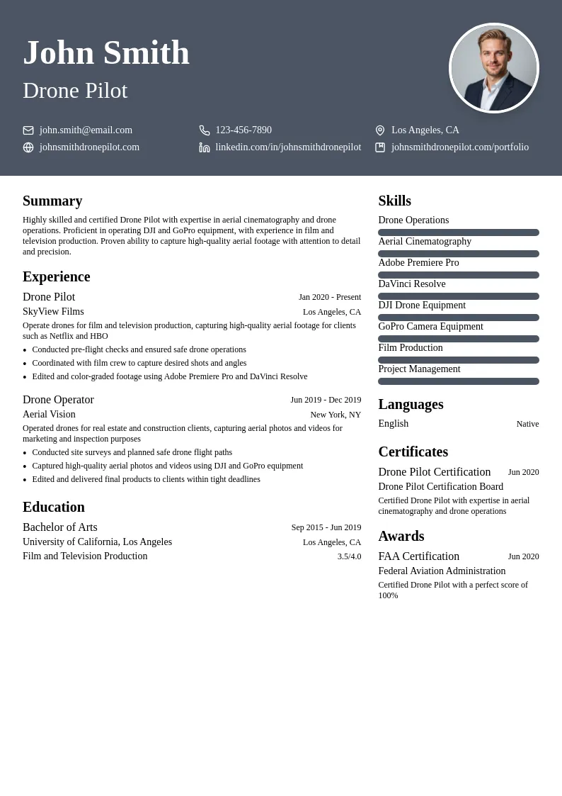 Drone Pilot resume example