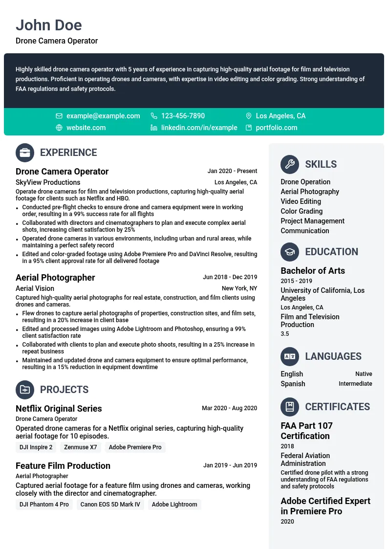 Drone Camera Operator resume example