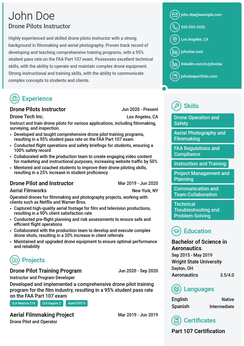 Drone Pilots Instructor resume example
