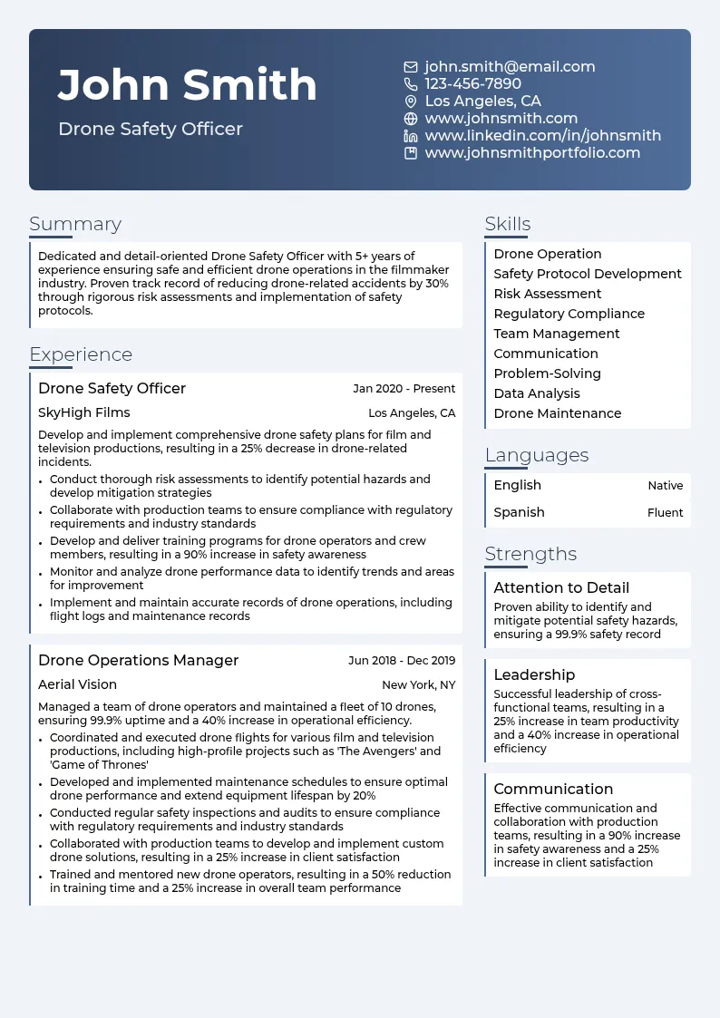 Drone Safety Officer resume example