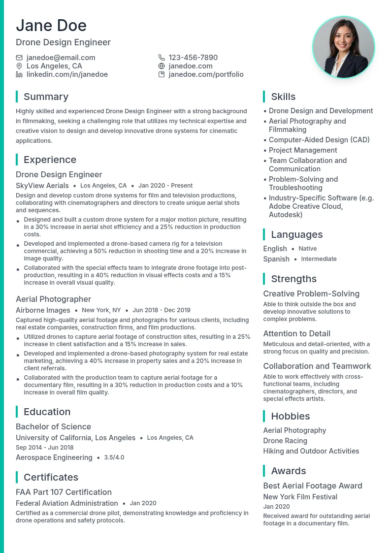 Drone Design Engineer resume example